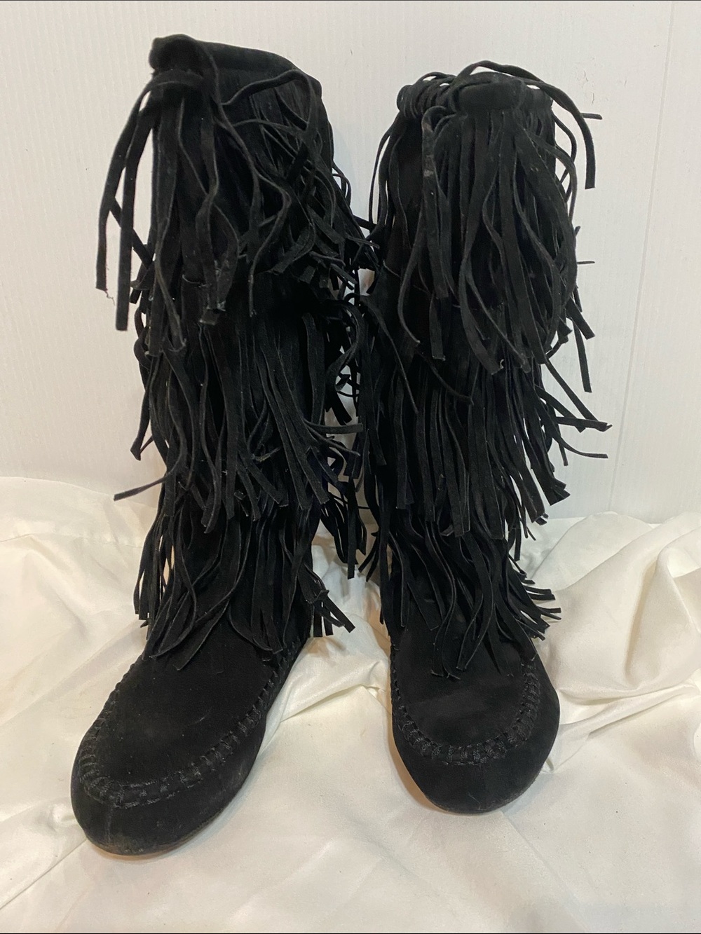 Elk Black Suede Fringe Moccasin Boots